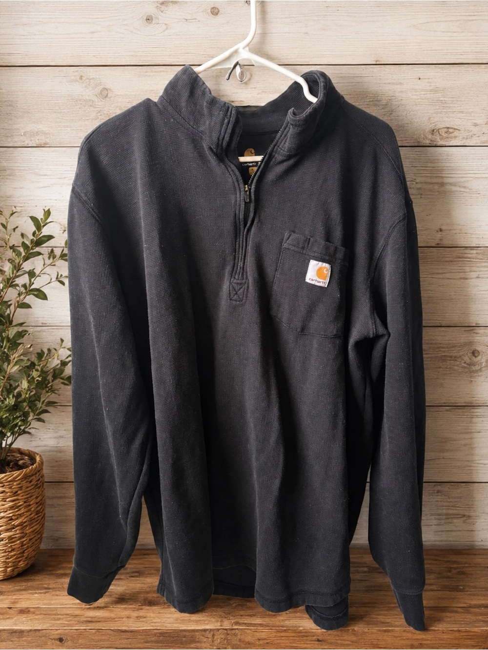 Carhartt Relaxed Fit Quarter Zip Pullover Men’s 2XL Black Long Sleeve Workwear